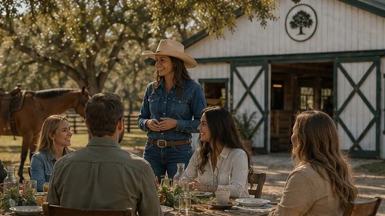 Riders and guests gathered at the barn