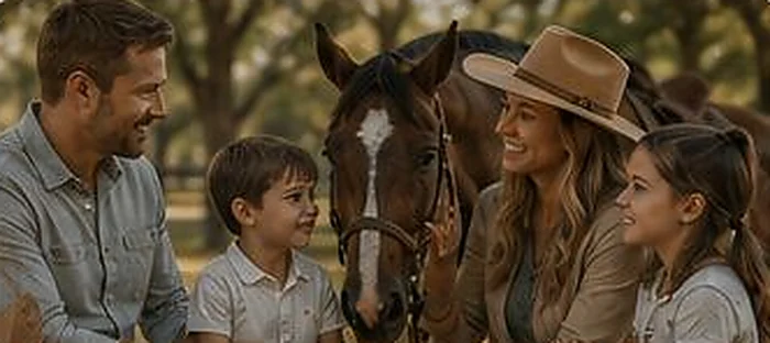 A family meeting one of the horses together