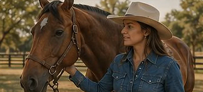 A rider face to face with her horse
